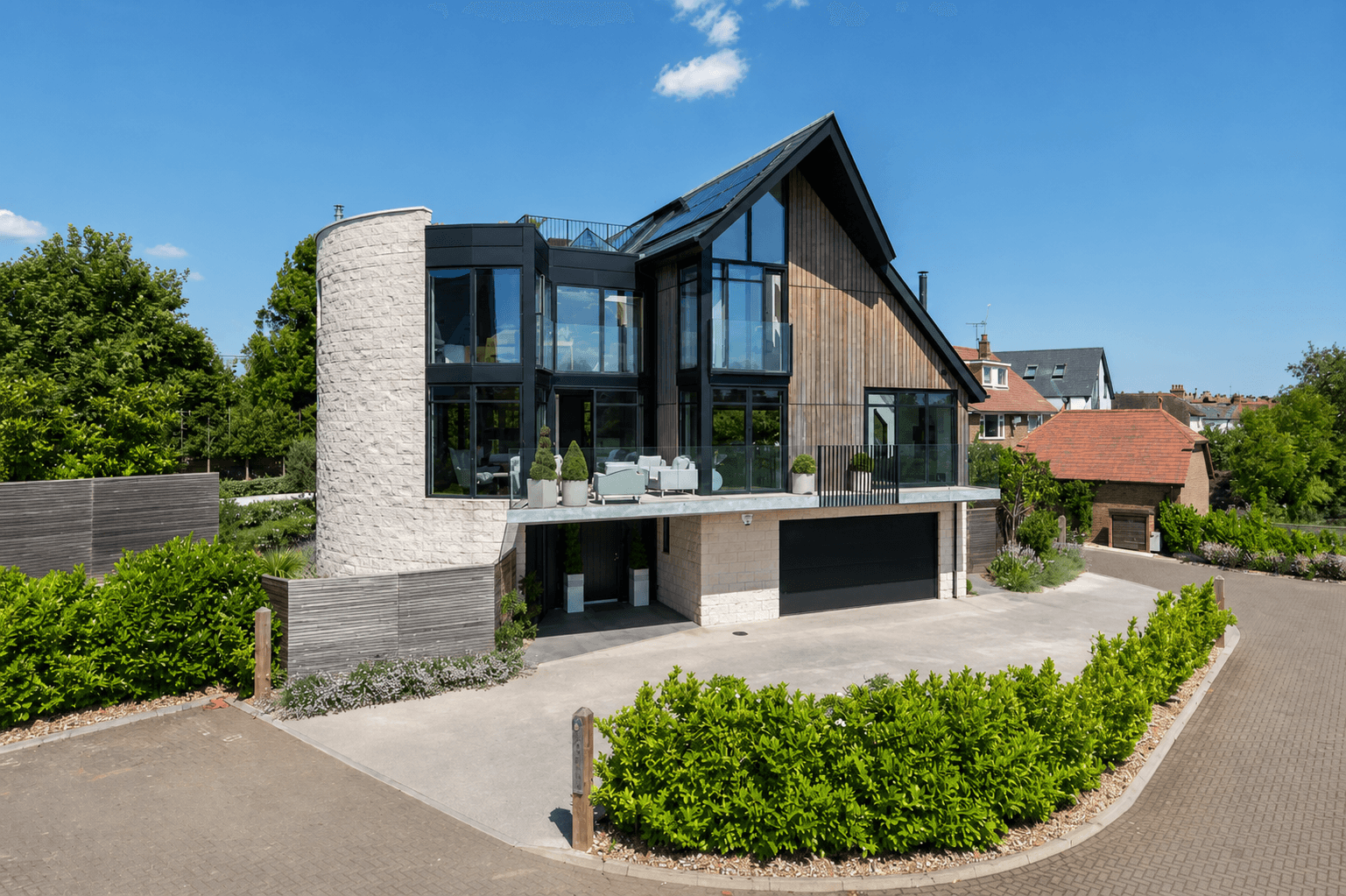 Modern energy-efficient house with solar panels